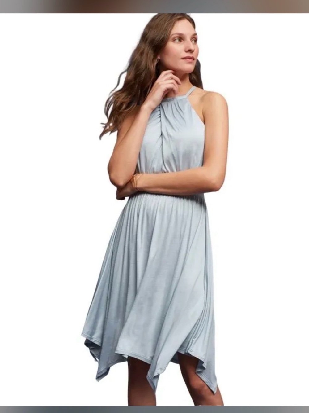 Anthropologie Pale Blue Halter Handkerchief Hem Dress